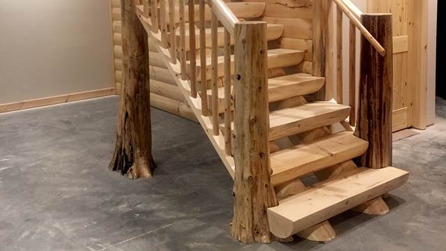 Milled Half Log Staircase with Flare Bottom Trees